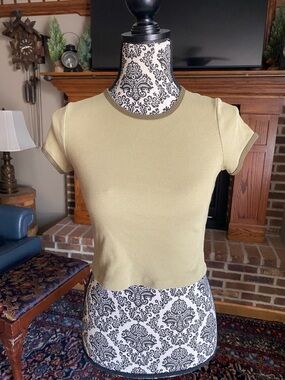 Reformation Olive Ribbed Crop Tee with Contrast Trim